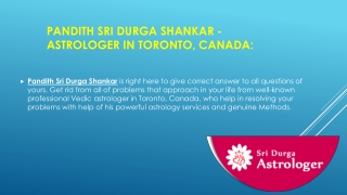 Vedic Astrologer in Toronto, Canada - Sri Durga Astrologer: