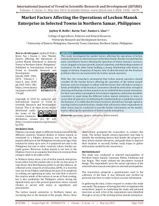 Market Factors Affecting The Operations of Lechon Manok Enterprise in Selected Towns in Northern Samar, Philippines