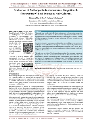 Evaluation of Anthocyanin in Amaranthus Gangeticus L. (Nurawsuraw) Leaf Extract As Hair Colorant