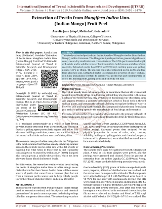 Extraction of Pectin from Mangifera Indica Linn. (Indian Mango) Fruit Peel