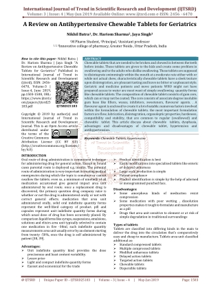 A Review on Antihypertensive Chewable Tablets for Geriatrics