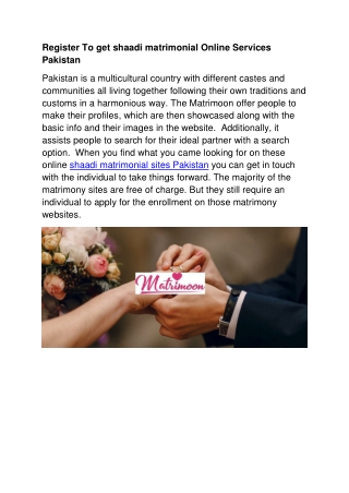 shaadi matrimonial Online Services Pakistan