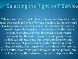 Selecting the Right VoIP Service