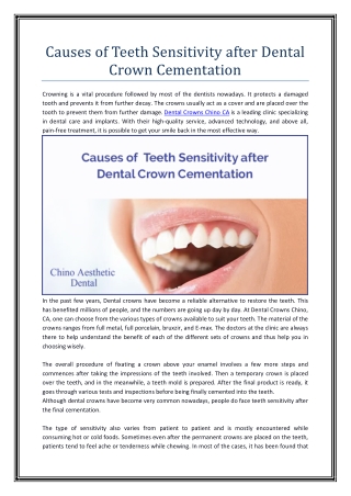 Causes of Teeth Sensitivity after Dental Crown Cementation