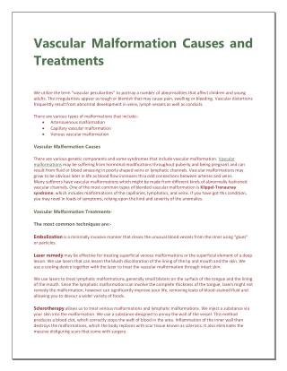Vascular Malformation Causes and Treatments