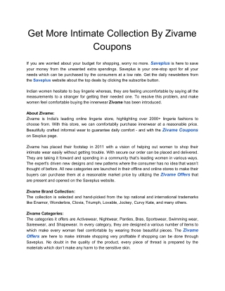 Get More Intimate Collection By Zivame Coupons