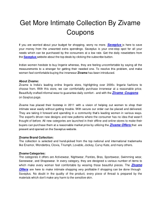 Get More Intimate Collection By Zivame Coupons