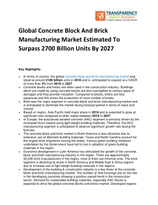 Global Concrete Block And Brick Manufacturing Market Estimated To Surpass 2700 Billion Units By 2027