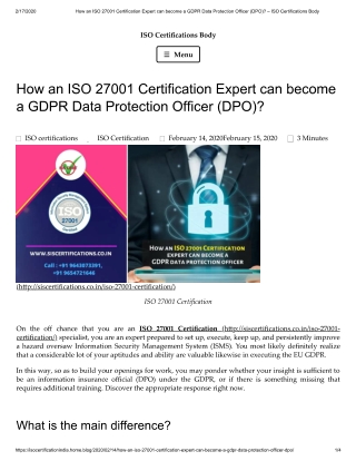 How an ISO 27001 Certification Expert can become a GDPR Data Protection Officer (DPO)?