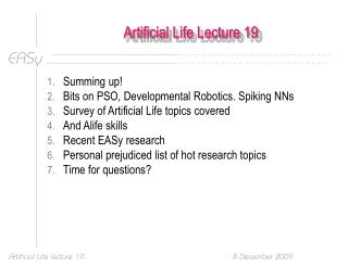 Artificial Life Lecture 19