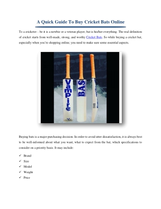 A Quick Guide to Buy Cricket Bats Online