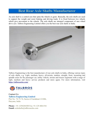 best Rear Axle Shafts Manufacturer