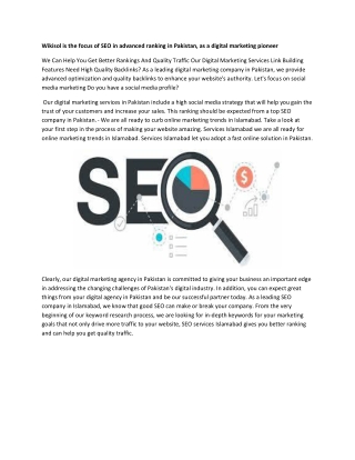 Wikisol is the focus of SEO in advanced ranking in Pakistan, as a digital marketing pioneer