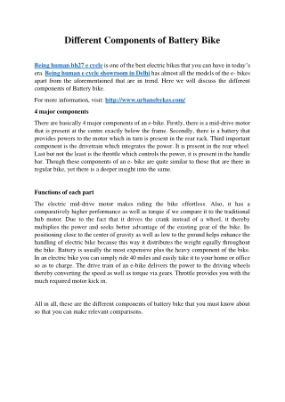 Different Components of Battery Bike