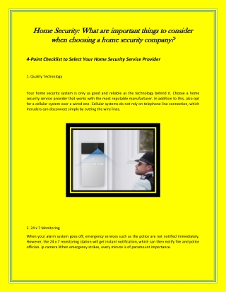 Home Security: What are important things to consider when choosing a home security company?