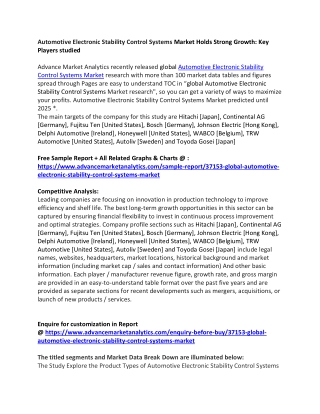 Automotive Electronic Stability Control Systems Market Holds Strong Growth: Key Players studied