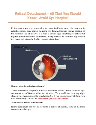 Retinal Detachment – All That You Should Know - Arohi Eye Hospital