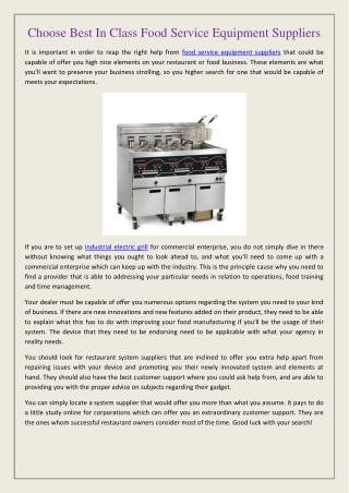 Choose Best In Class Food Service Equipment Suppliers
