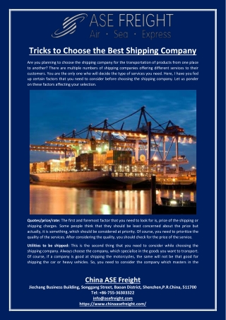 Tricks to Choose the Best Shipping Company