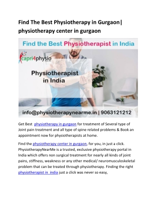 Find the best physiotherapy clinic in gurgaon