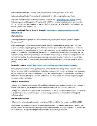 Automotive Glass Market Projected to Grow At a CAGR of 6.3% during the Forecast Period