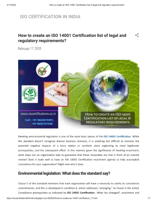 How to create an ISO 14001 Certification list of legal and regulatory requirements?