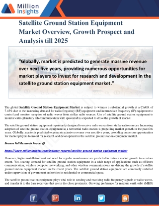 Satellite Ground Station Equipment Market Overview, Growth Prospect and Analysis till 2025