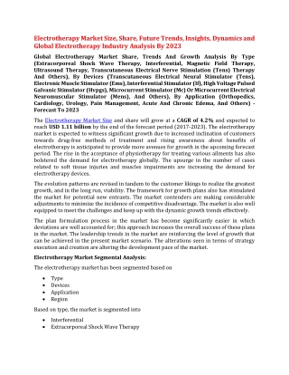 Electrotherapy Market Size, Share, Future Trends, Insights, Dynamics and Global Electrotherapy Industry Analysis By 2023