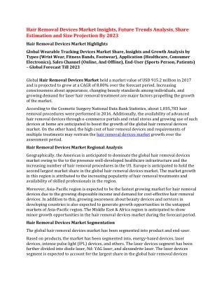 Hair Removal Devices Market Insights, Future Trends Analysis, Share Estimation and Size Projection By 2023