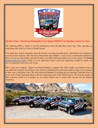 Big Horn Tours – Introducing Distinguished Tour Options PERFECT for Roaming Around Las Vegas