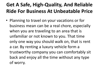 Get A Safe, High-Quality, And Reliable Ride For Business At Unbeatable Price