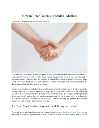 How to Refer Patients to Medical Shelters