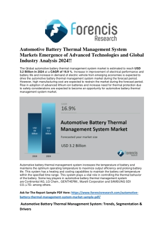 Automotive Battery Thermal Management System Market Growth Analysis By Manufacturers, Regions, Type And Application, For