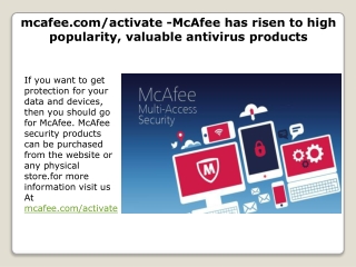 mcafee.com/activate -McAfee has risen to high popularity, valuable antivirus products