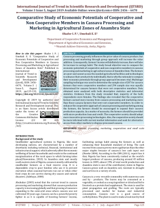 Comparative Study of Economic Potentials of Cooperative and Non Cooperative Members in Cassava Processing and Marketing