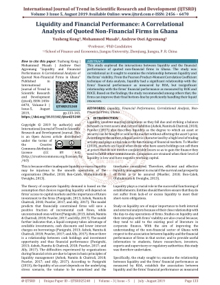 Liquidity and Financial Performance A Correlational Analysis of Quoted Non Financial Firms in Ghana