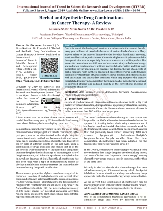 Herbal and Synthetic Drug Combinations in Cancer Therapy A Review