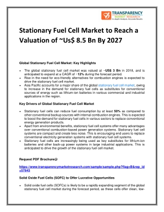 Stationary Fuel Cell Market to Reach a Valuation of ~Us$ 8.5 Bn By 2027