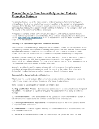 Prevent Security Breaches with Symantec Endpoint Protection Software