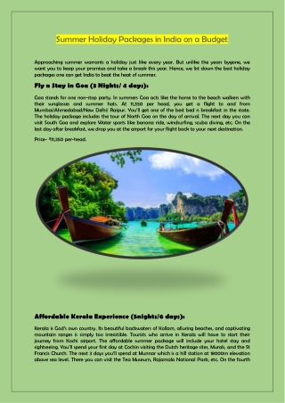 summer holiday packages in india