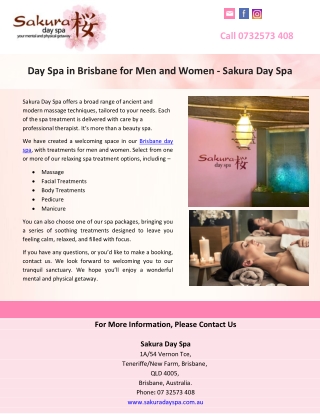 Day Spa in Brisbane for Men and Women - Sakura Day Spa