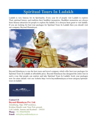 Spiritual Tours In Ladakh