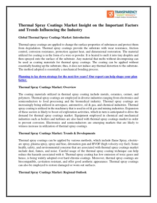 Thermal Spray Coatings Market Prospects and Growth Assessment