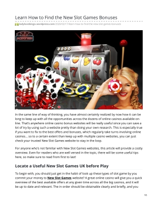 Learn How to Find the New Slot Games Bonuses