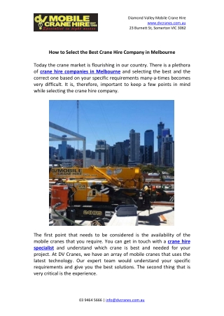 How to Select the Best Crane Hire Company in Melbourne