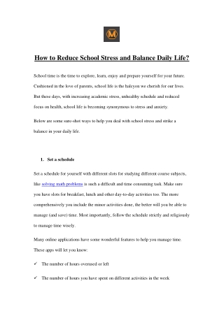 How to Reduce School Stress and Balance Daily Life?