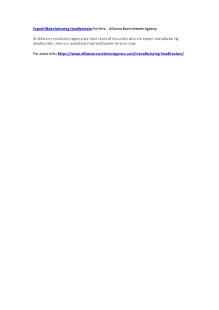 Expert Manufacturing Headhunters For Hire - Alliance Recruitment Agency