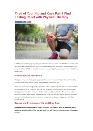 Tired of Your Hip and Knee Pain? Find Lasting Relief with Physical Therapy