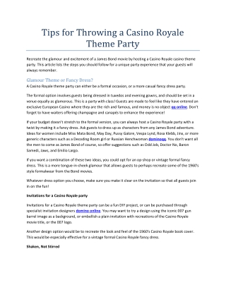 Tips for Throwing a Casino Royale Theme Party