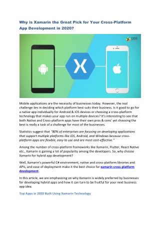 Why is Xamarin the Great Pick for Your Cross-Platform App Development in 2020